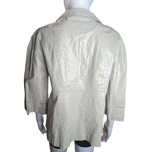 Hoss Intropia Coated 100% Linen Tan Blazer Jacket Designer Boho Sz 44 US Sz 12 - Picture 5 of 13